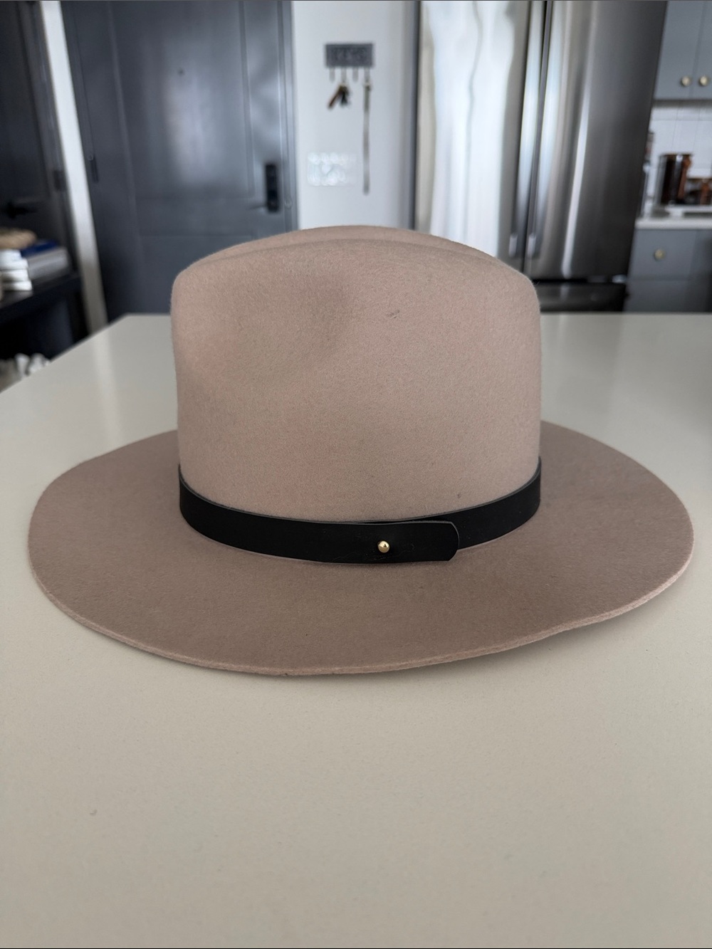 GIGI PIP Taupe Wide-Brim Wool Felt Fedora with Black Band